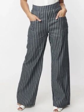 NWT Unique Vintage 1940s Denim & White Stripe High Waist Sailor Ginger Pants